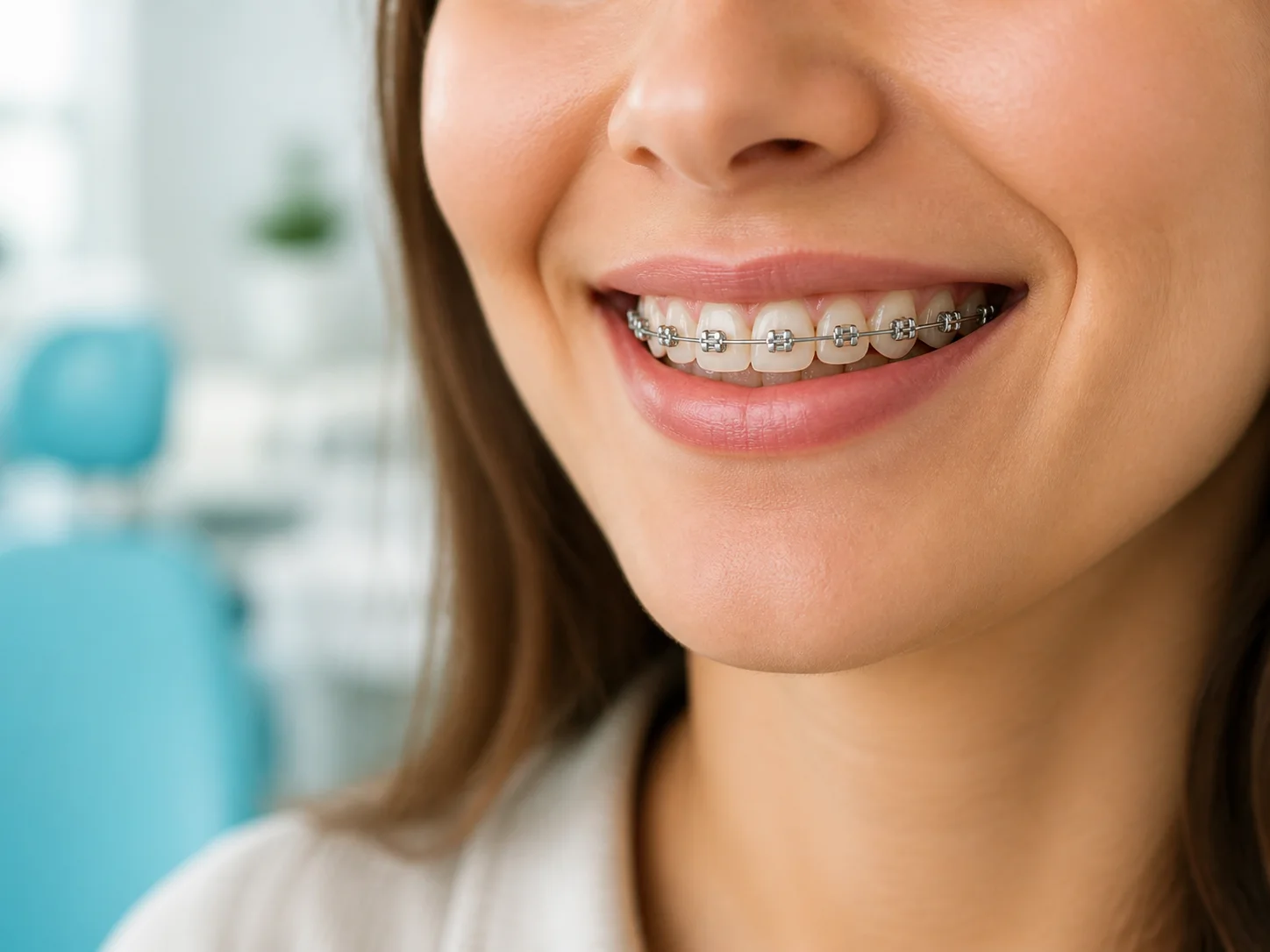Sonrisa joven con brackets metálicos, imagen ilustrativa de ortodoncia.