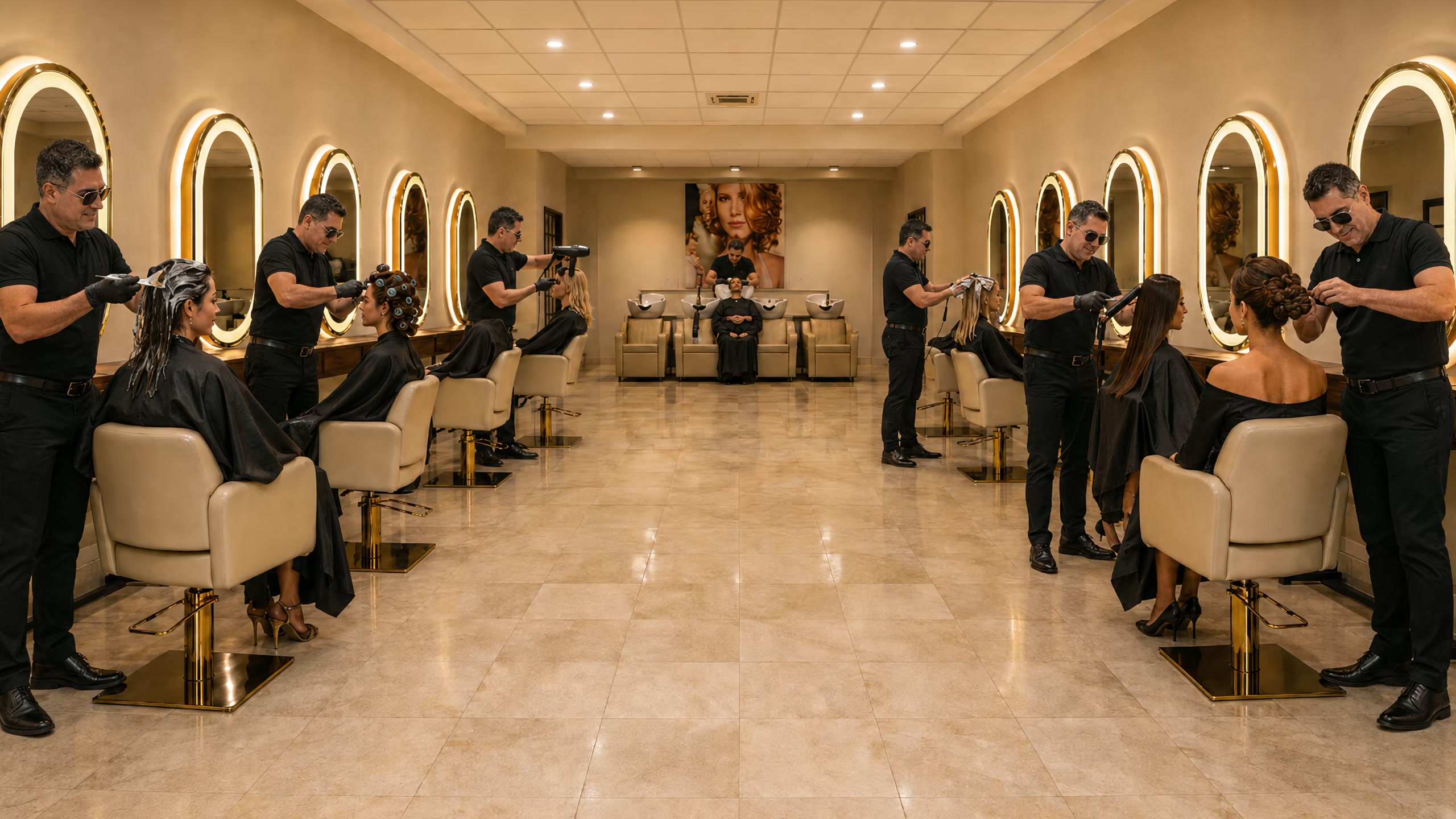 Interior panorámico del salón Lúmina Estudio con cuatro servicios interactivos